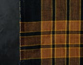 Antique Japanese Aizome Cotton Fabric / Indigo Brown Plaid Check Textile / Taisho Era 59.8"