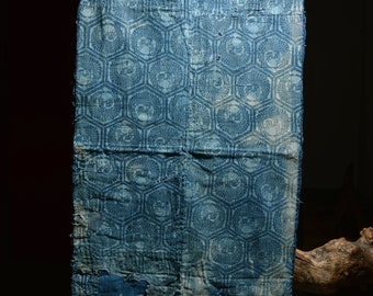 Tela japonesa de algodón, kimono vintage, parche boro antiguo, azul índigo, KATAZOME RANRU, 59.8"/EHQ36/350