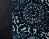 Antique Japanese Indigo Katazome Cotton Textile / Chrysanthemum Arabesque Stencil Dyed Fabric / Meiji Era 63"