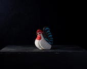 Vintage Hakata Ningyo Rooster Figure / Japanese Clay Folk Art / White Rooster Sculpture / Wabi-Sabi Decor 6.5"