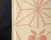 Vintage Japanese Tsumugi Silk Kimono Fabric / Cream Pink Asanoha Floral Woven Textile / Patchwork Craft Material 62.2"