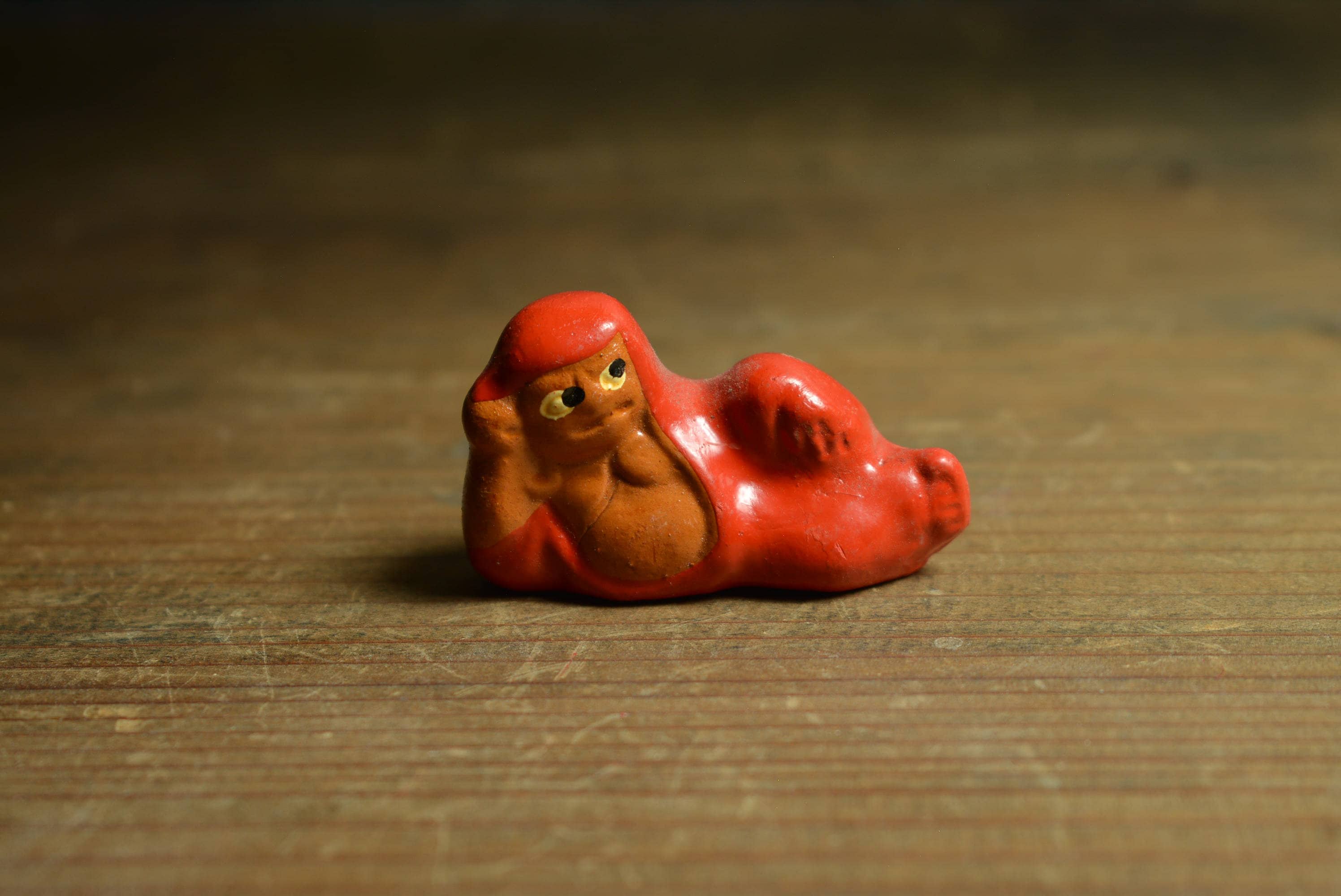 時代物　赤ダルマの水滴 Japanese Pottery Doll Vintage Ornament RED DARUMA Antique Small