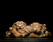 Japanese Wooden Doll Vintage Ornament SHISHI Lion Antique Figurine 1868-1912/H 6.3"/EHR01/2050