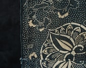 Antique Japanese Indigo Katazome Cotton Textile / Two-Tone Floral Arabesque Stencil Dyed Fabric / Taisho Era 69.3"