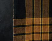 Antique Japanese Aizome Cotton Fabric / Indigo Brown Plaid Check Textile / Taisho Era 59.8"