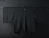 HAORI Japanese Vintage Kimono Silk Antique Jacket Robe Dress Black Dyed Textile/EIP68/570