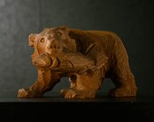 Japanese Wooden Doll Vintage Ornament BEAR Antique Figurine 1945-/H 6.3"/EIT30/1500