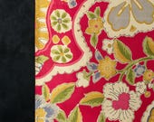 Antique Japanese Silk Textile / Colorful Sarasa Floral, Butterfly & Paisley Pattern Fabric / Taisho Era 62.2"