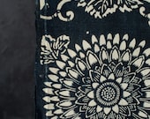 Antique Japanese Indigo Katazome Cotton Textile / Double-Sided Chrysanthemum Arabesque Fabric / Taisho Era 74"