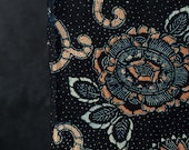Antique Japanese Indigo Katazome Cotton Textile / Two-Tone Peony Chrysanthemum Arabesque Fabric / Taisho Era 71.7"