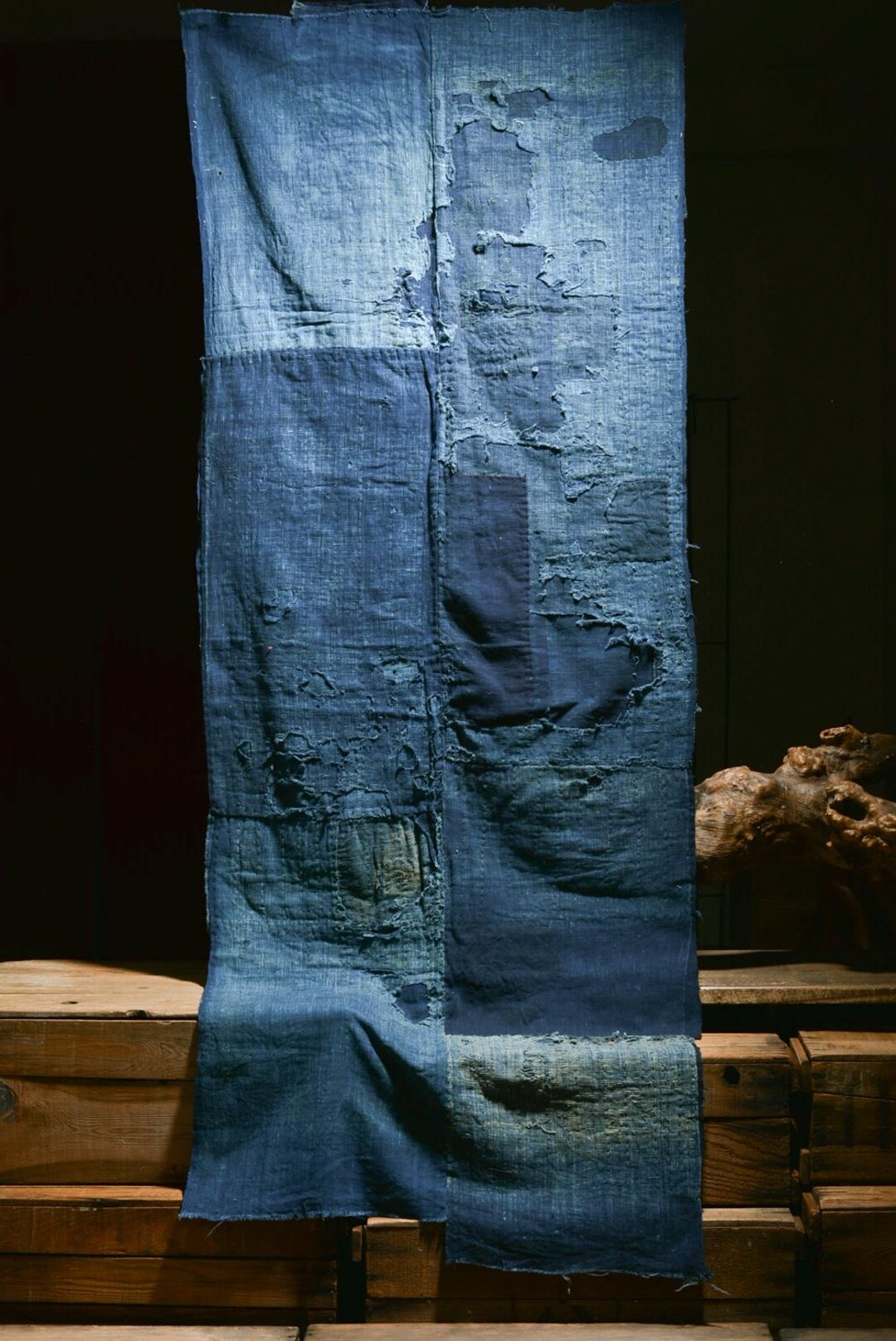 日本製生地 綿織物 ヴィンテージ着物 アンティークボロパッチ 藍染