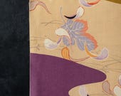 Antique Japanese Taisho Silk Textile / Flowing Water Autumn Leaves Pattern / Long Wabi-Sabi Fabric Panel 71.7"