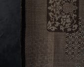 Vintage Japanese Oshima Tsumugi Silk Kimono Fabric / Brown Geometric Floral Kasuri Textile 64.6"