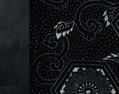 Antique Japanese Indigo Katazome Cotton Textile / Hexagonal Chrysanthemum Arabesque Stencil Dyed Fabric / Taisho Era 71.7"