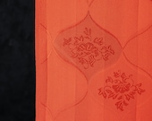 Vintage Japanese Silk Rinzu Textile / Coral Orange Floral Medallion & Interlocking Lattice Woven Kimono Fabric Scrap 40.2"