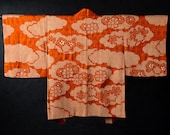 Vintage Japanese Silk Shibori Haori Jacket / Kanoko Tie-Dye Cloud & Floral Medallion Pattern Kimono Coat / Showa Era