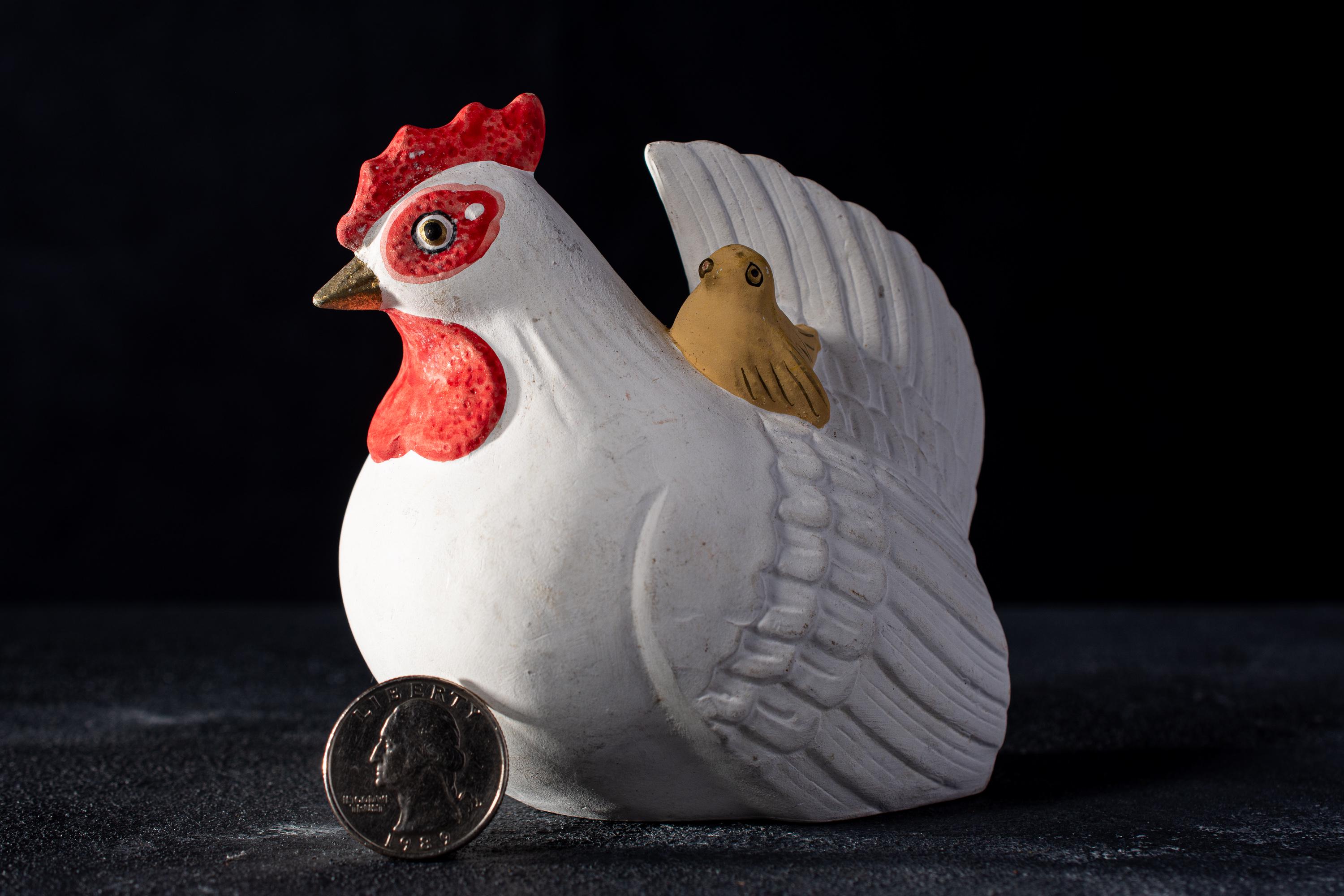 Vintage Hakata Doll Chicken Figure / Japanese Clay Hen With Chick