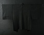 HAORI Japanese Vintage Kimono Silk Antique Jacket Robe Dress Black Dyed Textile/EIQ92/560