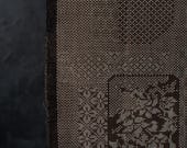 Vintage Japanese Oshima Tsumugi Silk Kimono Fabric / Brown Geometric Floral Kasuri Textile 64.6"