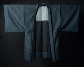 Vintage Japanese Men’s Teal Blue Wool Haori Jacket / Fine Textured Weave Kimono Coat / Showa Era