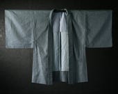 HAORI MEN'S Japanese Vintage Kimono Wool Antique Jacket Robe Dress Woven Textile/EIT38/590