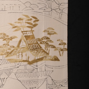 Japanese Fabric Silk Textile Vintage Kimono Antique Boro Patch Kusakizome Dyed 42.5"/EIN39/60