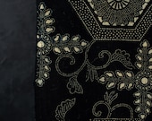 Antique Japanese Indigo Katazome Cotton Textile / Kikko Floral Arabesque Stencil Dyed Fabric / Meiji Era 84.3"