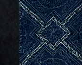Antique Japanese Indigo Katazome Cotton Textile / Chrysanthemum Diamond Geometric Stencil Dyed Fabric / Taisho Era 70.9"