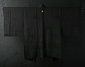 HAORI Japanese Vintage Kimono Silk Antique Jacket Robe Dress Black Dyed Textile/EIQ93/640