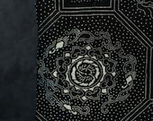 Antique Japanese Indigo Katazome Cotton Textile / Phoenix & Floral Medallion Geometric Stencil Dyed Fabric / Meiji Era 66.9"