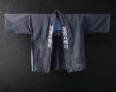 HAPPI Japanese Vintage Kimono Cotton Antique Jacket NORAGI Charcoal Dyed Textile/EIQ51/330