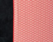 Vintage Japanese Edo Komon Silk Textile / Red & Ivory Tiny Floral Diamond Pattern Kimono Fabric Scrap 62.2"
