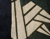 Antique Japanese Katazome Cotton Textile / Indigo Green & Crane Motif / Taisho Era Fabric 49.6"