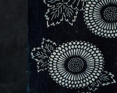 Antique Japanese Indigo Katazome Cotton Textile / Bold Chrysanthemum Floral Stencil Dyed Fabric / Taisho Era 63"