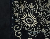 Antique Japanese Indigo Katazome Cotton Textile / Two-Tone Chrysanthemum Arabesque Stencil Dyed Fabric / Taisho Era 70.9"