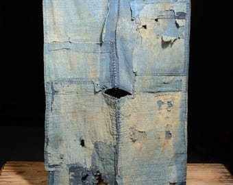 Tela japonesa de algodón, kimono vintage, parche BORO RANRU antiguo, teñido en azul índigo, 55,1"/EHZ45/340