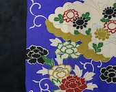 Antique Japanese Silk Chirimen Textile / Yuzen Dyed Floral Clouds, Pine & Plum Fabric / Taisho Era 57.5"