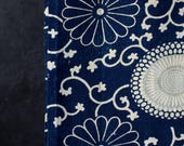 Antique Japanese Indigo Cotton Fabric Panel / Chrysanthemum Arabesque Katazome Textile / Taisho Era Folk Cloth 56.7"