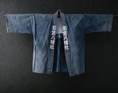HAPPI Japanese Vintage Kimono Cotton Antique Jacket NORAGI Indigo Blue Dyed Textile/EIQ49/385