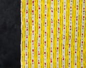 Antique Japanese Silk Textile / Tiny Red Floral & Yellow Vertical Stripe Pattern Fabric / Taisho Era 45.7"