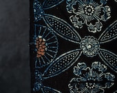 Antique Japanese Indigo Katazome Cotton Textile / Two-Tone Chrysanthemum Floral Lattice Fabric / Meiji Era 65.4"