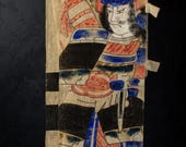 Antique Japanese Hemp Nobori Banner / Hand-Painted Samurai Musha-e Textile / Edo to Meiji Period 126"