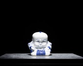 Japanese Pottery Doll Vintage Ornament Savings Box FUKUSUKE Antique Small Figurine 1945-/H 7.5"/EHT98/1170