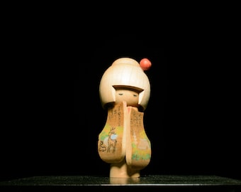 Japanese Wooden Doll Vintage Ornament KOKESHI Antique Sculpture Figurine 1945-/H 5.7&quot;/EHY33/150