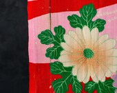 Antique Japanese Silk Textile / Vivid Chrysanthemum & Flowing Water Floral Pattern Fabric / Meiji Era 45.7"