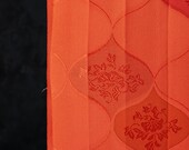 Vintage Japanese Silk Rinzu Textile / Coral Orange Floral Medallion & Interlocking Lattice Woven Kimono Fabric Scrap 40.2"