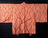 Vintage Japanese Silk Shibori Haori Jacket / Kanoko Tie-Dye Abstract Lattice Pattern with Festival Procession Lining / Showa Era