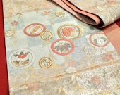 Japanese Textile Vintage Kimono Fabric Silk FUKURO OBI Silver Woven Textile/A591/900