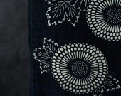 Antique Japanese Indigo Katazome Cotton Textile / Bold Chrysanthemum Floral Stencil Dyed Fabric / Taisho Era 63"