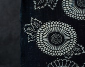 Antique Japanese Indigo Katazome Cotton Textile / Bold Chrysanthemum Floral Stencil Dyed Fabric / Taisho Era 63"